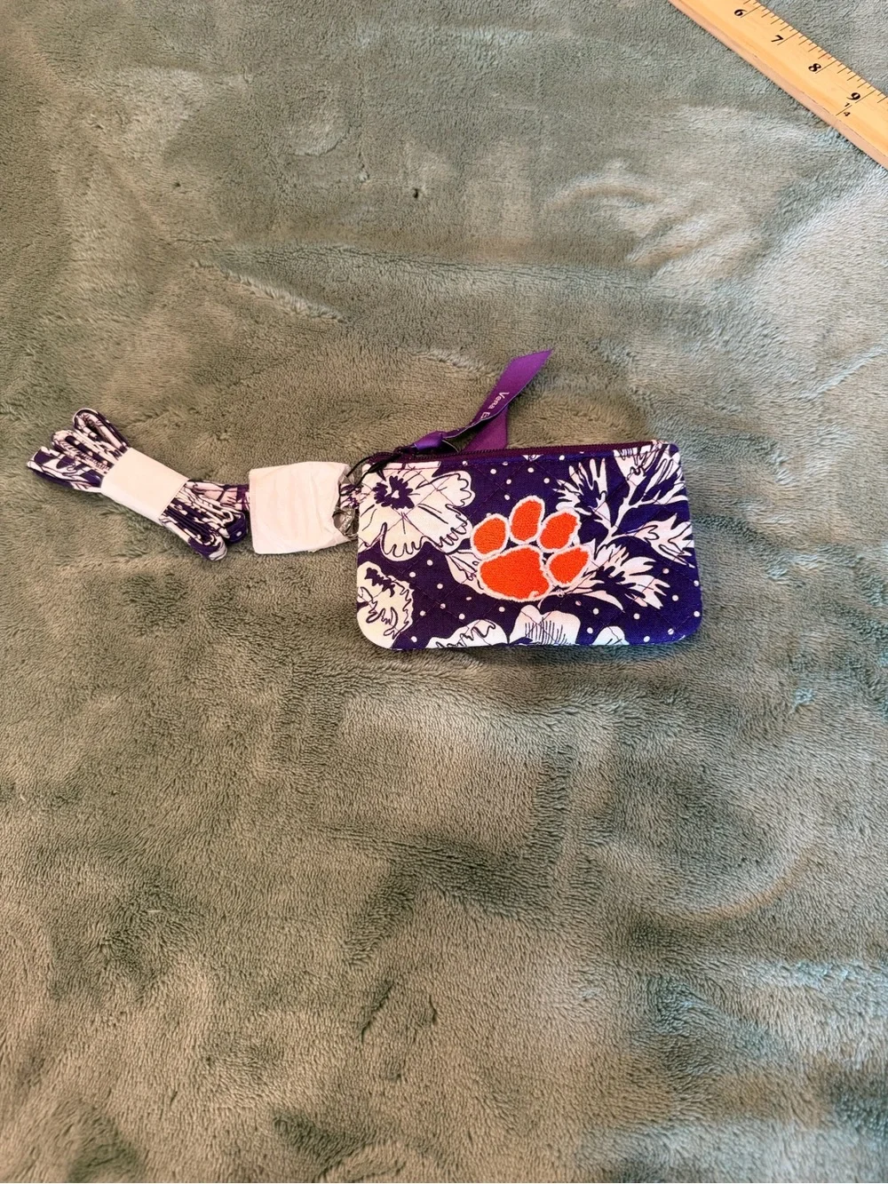 NWT Vera Bradley Clemson University Zip ID Lanyard Rain Garden Purple